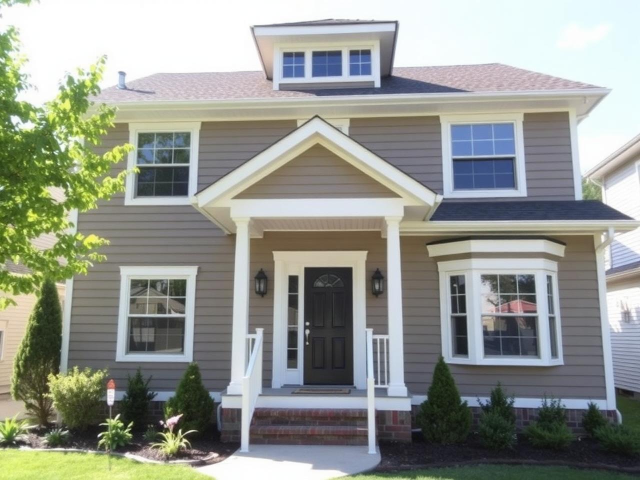 The same home exterior after renovation, same camera angle
